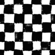 © amovitania - Vector checkerboard pattern. Seamless black and white brush stroke background. Checkered print with distress texture. Painted chequered ornament for kids. Childish design