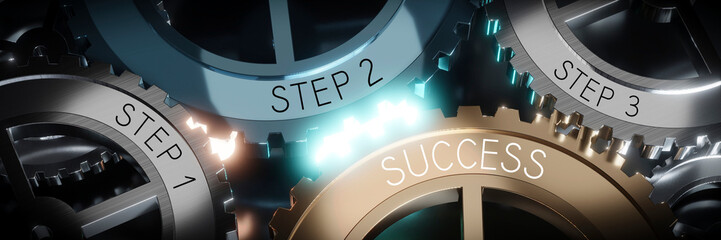 Wall Mural - Step 1, 2, 3, success - gears concept - 3D illustration