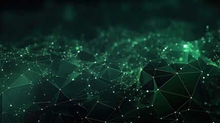 Abstract polygonal background with glowing connections and dark green colors