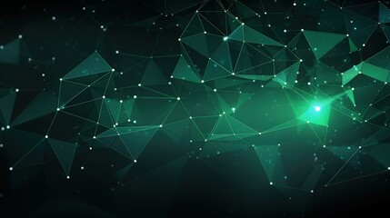 Wall Mural - Abstract polygonal background with glowing connections and dark green colors