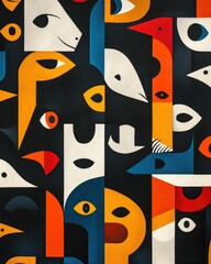 Sticker - Captivating geometric animal silhouettes blending minimalist design with vibrant pop art color influences creating a visually striking and imaginative abstract pattern