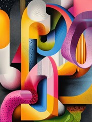 Poster - Surreal and dynamic typography poster featuring bold twisting letters and shapes in a vibrant colorful and dreamlike abstract composition