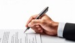 © TransPicHub - Hand holding pen over document, white isolated background