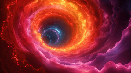 Wall Mural - A glowing neon orb pulses at the center of a swirling vortex of abstract shapes and textures.
