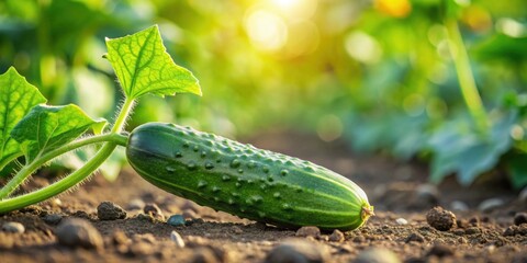 Fresh green cucumber growing in a vegetable field, cucumber, green, fresh, vegetable, agriculture, farming, organic, healthy, food