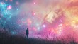 © Kitta - A person standing in a colorful cosmic landscape filled with stars, nebulae, and vibrant colors, evoking a sense of wonder.