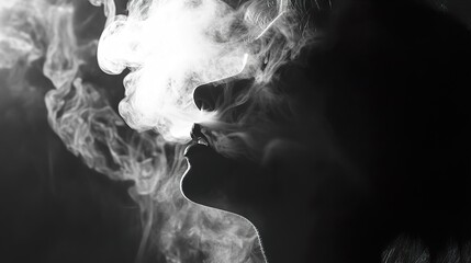 Silhouette of a Woman Exhaling Smoke