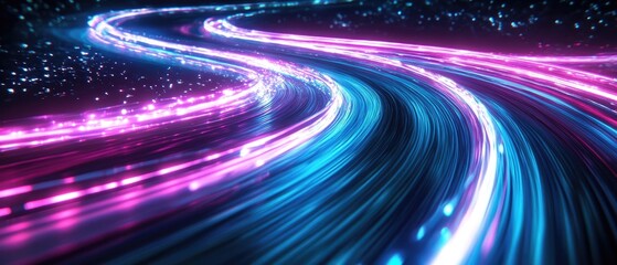 Wall Mural - a vibrant and dynamic road of light swirls with neon pink and blue colors against a dark backdrop, c