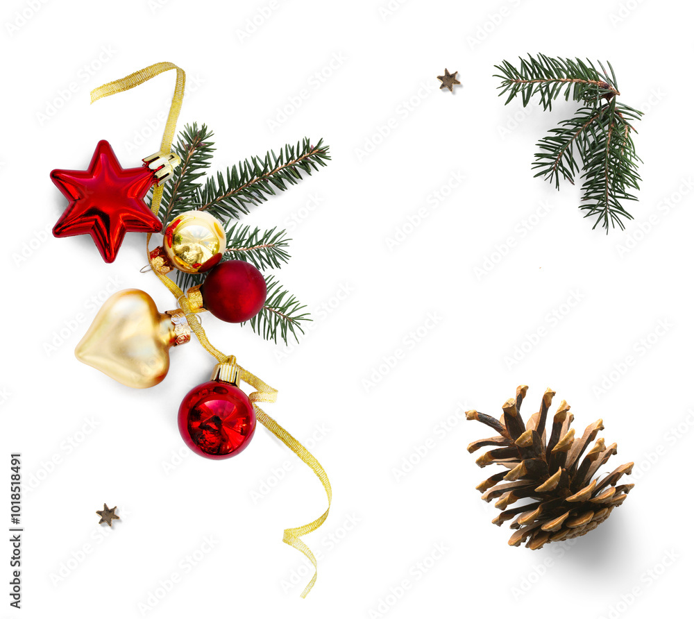 Foto de Stock art Christmas tree branch and pine cone and Christmas ...