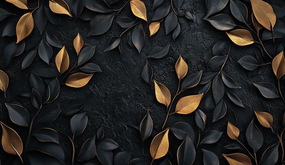 Abstract gold and black leaves pattern, stylish wallpaper, elegant background