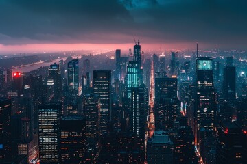 Night Skyline: Cyberpunk City in Dystopia