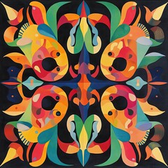 Sticker - Colorful abstract fish design with vibrant patterns and shapes, perfect for modern decor and artistic projects.