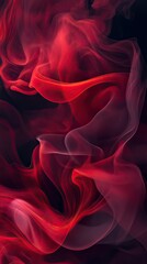 Wall Mural - Elegant red smoke swirling gracefully against a dark background, creating a captivating and mysterious atmosphere.