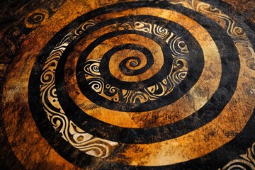 Wall Mural - Intricate spiral pattern with earthy tones and tribal designs, perfect for artistic and cultural themes.