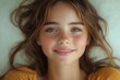 © Vesna - joyful young north american girl with a bright smile captured in ultrarealistic detail the avatarstyle image features a plain solid background emphasizing her happiness and warmth