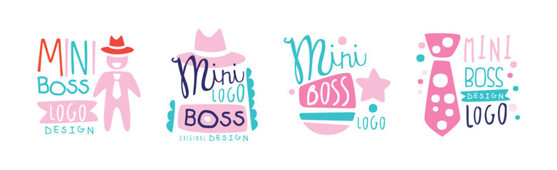 Sticker - Mini Boss Logo Design with Colorful Hand Drawn Element Vector Set