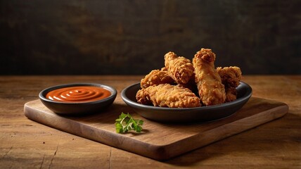 Crispy Fried Chicken Tenders with Dipping Sauce for your background business, poster, wallpaper, banner, backdrop, greeting cards, and advertising for business entities or brands.