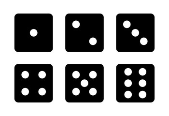 Casino dice set in black and white color, dice collection. Vector icons. Game dice set. One to six. Traditional game dice marked with different numbers of dots. Vector illustration