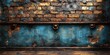 © Vibrant Visions Pixe - Distressed Brick Wall with Blue Painted Surface and Wooden Plank Floor