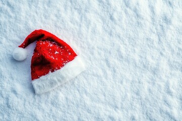 Sticker - Red Santa Hat Lying on Freshly Fallen Snow