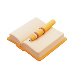 Wall Mural - yellow open book and pen 3d render icon isolated on transparent background cutout