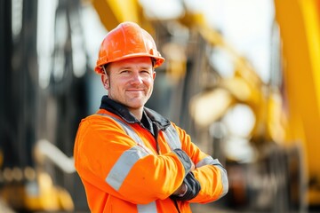 Industrial worker wearing orange helmet