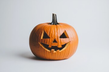 Carved Pumpkin with a Smiling Face on a White Background