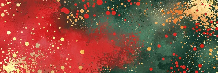 Leinwandbilder - A colorful abstract design features splatters of red, green, and gold against a textured backdrop. The lively colors evoke a sense of celebration and joy, perfect for holiday themes