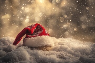 Wall Mural - Red Santa Hat Partially Submerged in Sparkling Snow