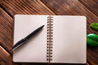 © Daniel Sawyer - libreta de notas con lapicera sobre fondo de madera, concepto sustentabilidad ecologica, cuidado del medio ambiente, agenda global naturaleza