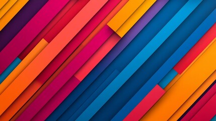 Poster - Abstract Geometric Backdrop in a Minimalist Style - a vibrant and modern design featuring overlapping diagonal stripes in a range of colors, creating a dynamic and visually engaging pattern.