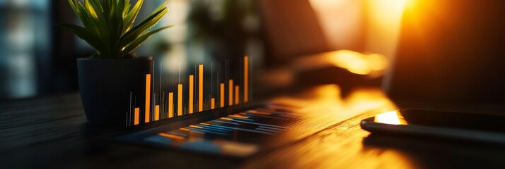 Poster - Financial Growth Concept with Bar Chart on Desk, representing success, progress, planning, investment, and future.