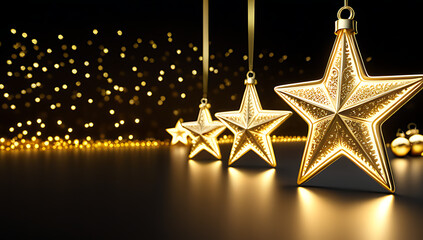 golden christmas star ornaments glowing night creating festive scene