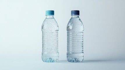 two bottles of water on a light background