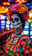 © Productions - Day of the dead: dynamic shots of vibrant, skeletal figures, people in full make-up inside a casino
