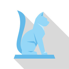 Sticker - Blue cat sitting in profile, simple geometric shapes with long shadow on white