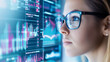 © aironamad - A Focused Woman Analyzing Data Through Smart Glasses