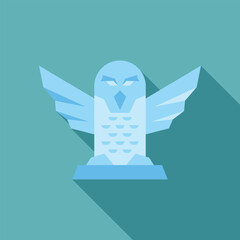 Sticker - Minimalist vector illustration of a blue snowy owl statue spreading its wings, in flat design style