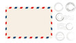 © Alyona - Airmail blank postcard template retro border envelope with stripes stamps set. Paper texture, vintage mail. Air post letter. Blank envelope