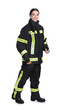© New Africa - Full length portrait of firefighter in uniform on white background