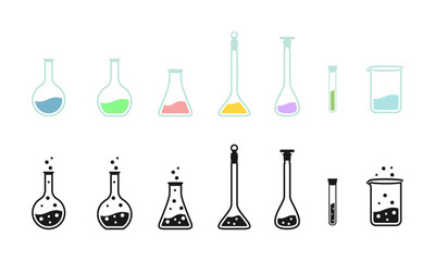 conical flask glass ware laboratory equipment icon set vector illustration isolated on white backgro