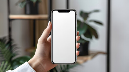 holding a smart phone against a white background