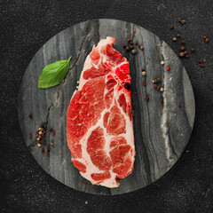 raw pork steak gourmet meat pork escalope dish tasty food background on the table rustic food top view copy space