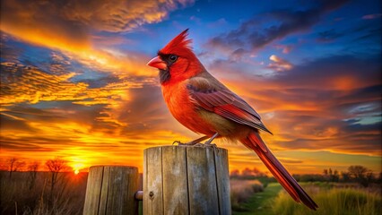 majestic cardinal perched against sunset sky