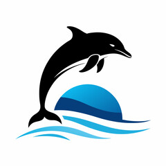 A dolphin jumping out of the sea silhouette vector illustration on white background