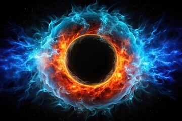 Wall Mural - Black hole with flames in space isolated on black background