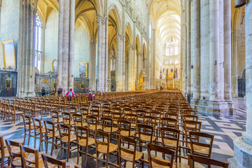 Amiens, FRANCE - APR 10: Notre-Dame of Amiens Cathedral interior on April 10, 2014 in Amiens, France. Vast, 13th-century Gothic edifice.