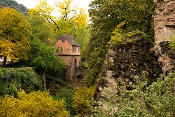 An old cottage on the ruins of a ruined castle, Heidelberg, Germany