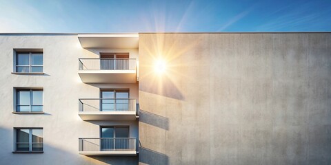 Blank wall of high apartment building in sunlight