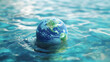 © Neural9 Project - 3D Render of a Blue Planet Floating on Calm Ocean Water